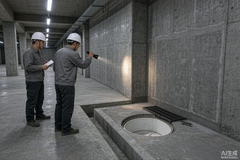 地下室渗漏治理后墙面与排水沟的干燥状态检查